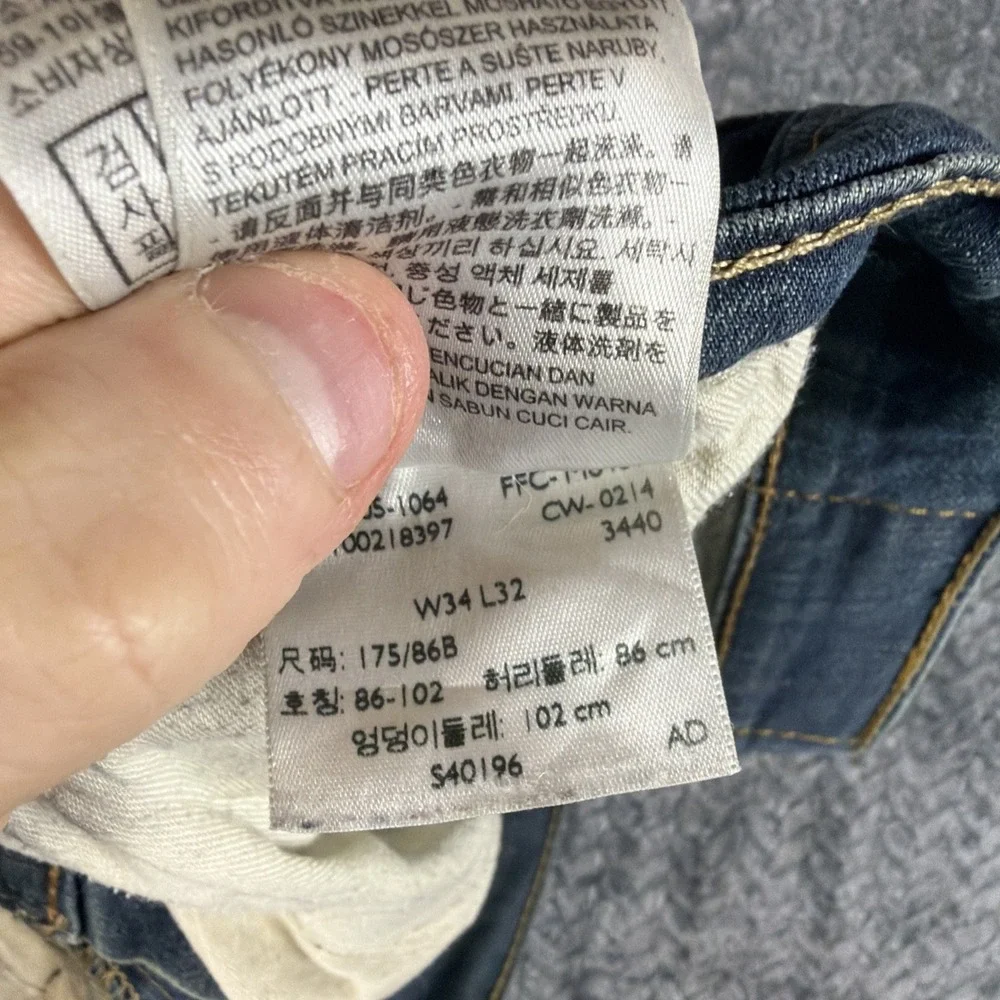 Levis 504 Jeans Adult 34x32 Blue Red Tab Denim Medium Wash Straight Distressed‎